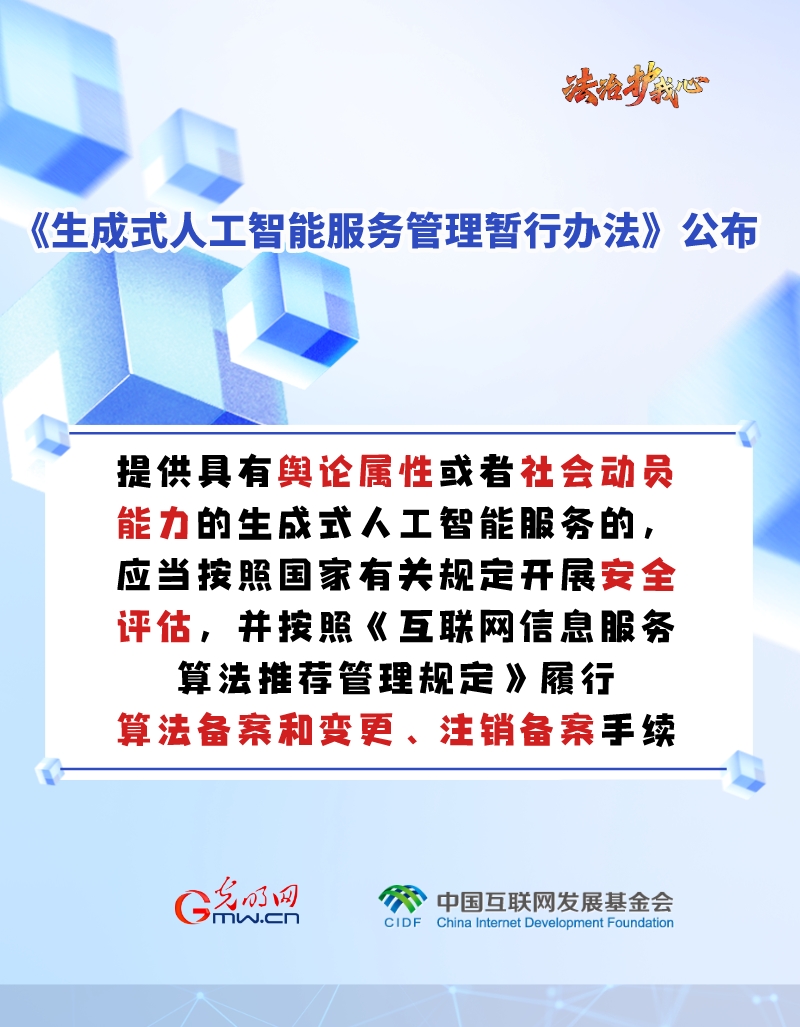 【法治护我心】海报 |促进生成式人工智能健康发展新规来啦～六张图为你划重点！